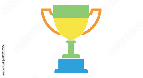 A colorful stacked trophy illustration with handles and a base