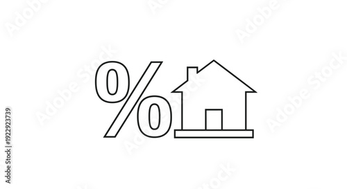 Outline drawing of a house next to a large percentage symbol on a white background.
