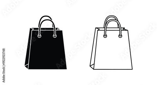 Two shopping bags one black one white in a simple line drawing