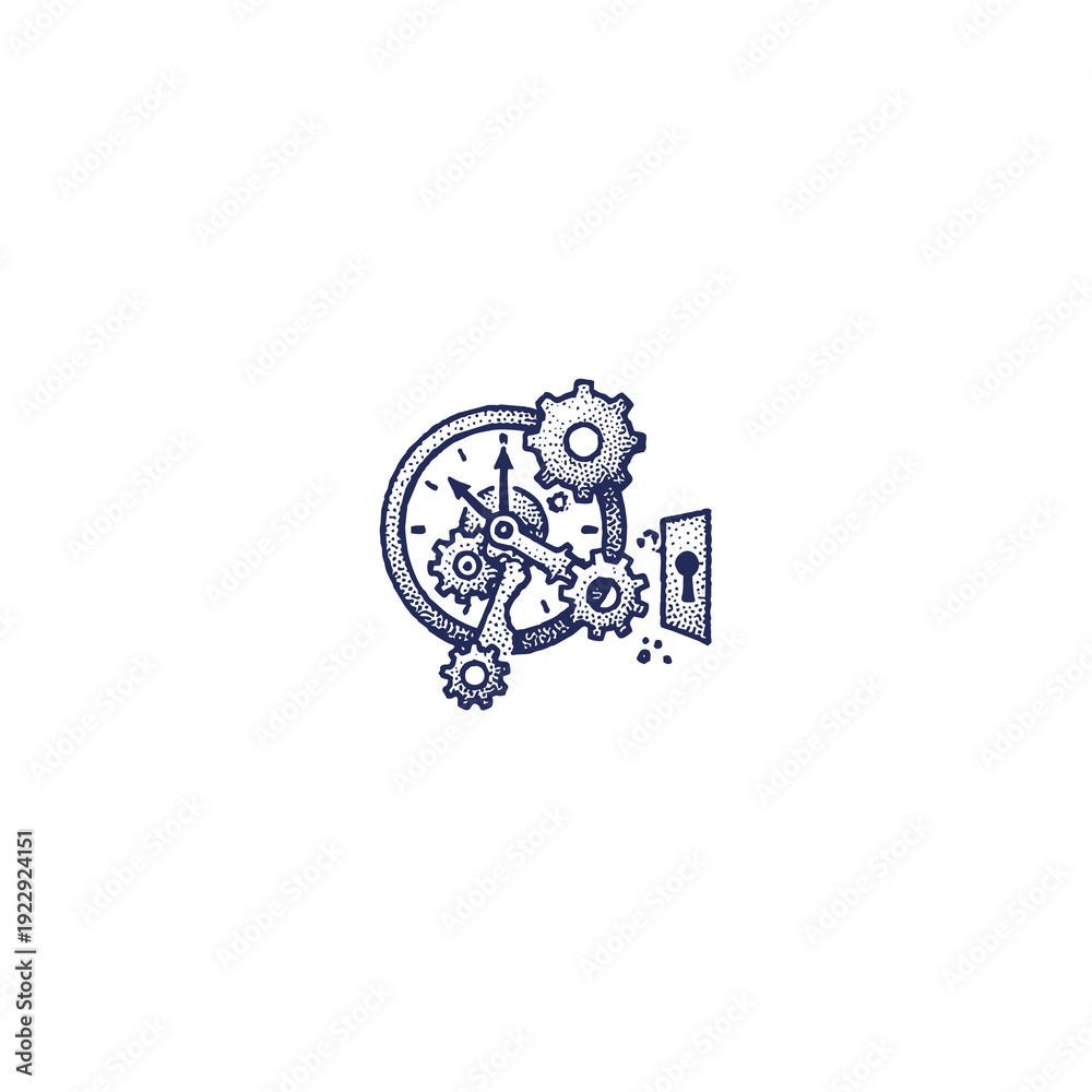 Fototapeta premium Vintage Science and Technology Quantum Computer – Blue Ink Engraving Style