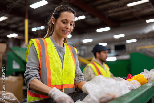 Working with a smile in a busy recycling facility