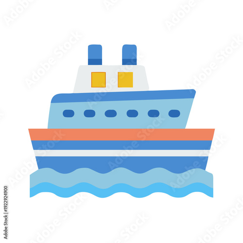 Stylized cruise ship on water with ocean waves against black background