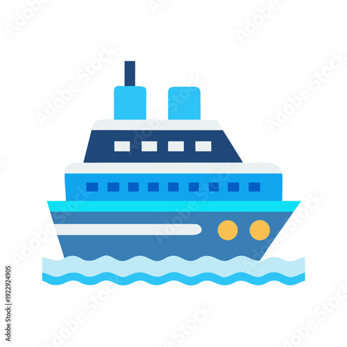 Cruise ship sailing on the water with flat design illustration on black background