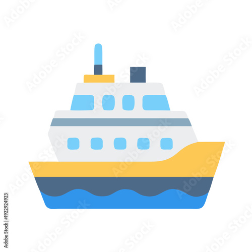 Stylized cartoon cruise ship with blue accents on a black background
