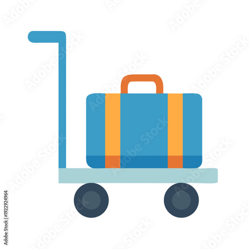 Blue suitcase on a trolley illustration symbolizing travel and vacations on black background