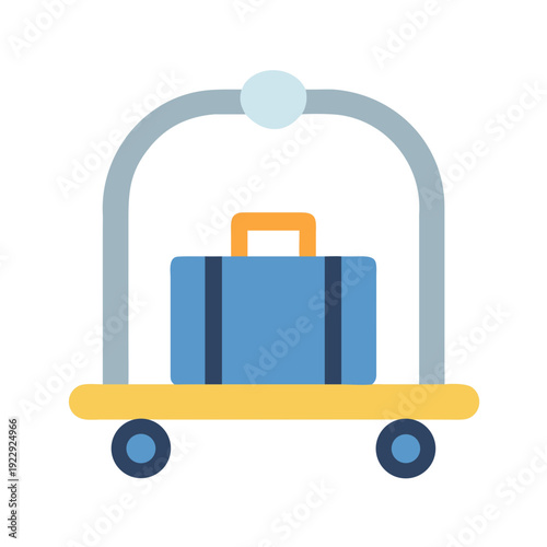 Illustration of a hotel luggage cart with suitcase, isolated on black backdrop