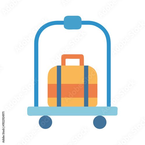 Minimalist illustration of a luggage cart with a suitcase for hotel service