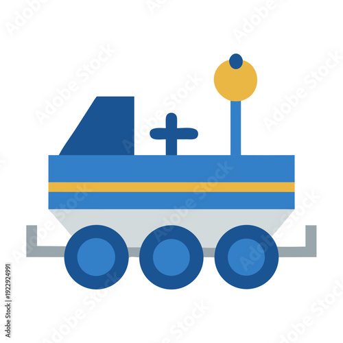 Blue space exploration rover icon on black background flat illustration style