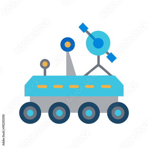 Flat vector illustration of a futuristic rover on a black background