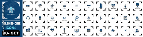 Set of 30 outline Telemedicine icon. Line art icon collection Vector illustration