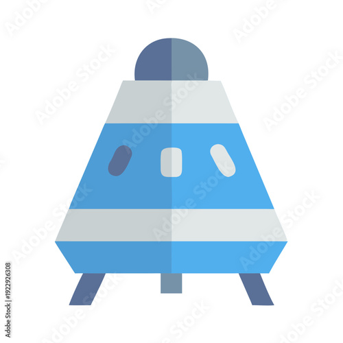 Retro space capsule launch vehicle illustration with minimalist geometric design on black background