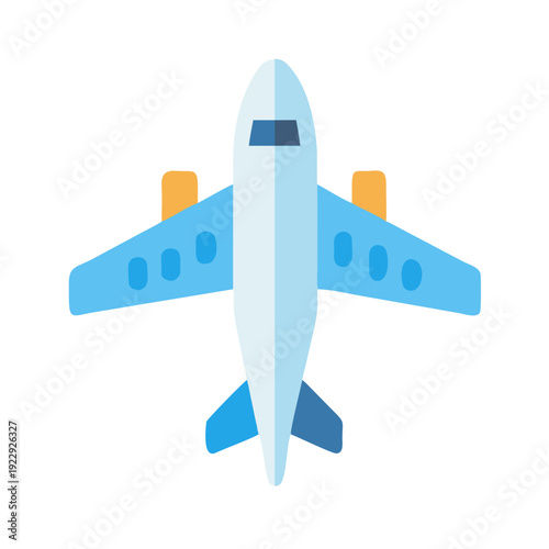 Flat illustration of blue and white airplane isolated on a black background