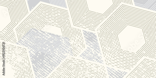 Geometric hexagon gold and white lines seamless pattern. Modern wallpaper design. Vector illustration