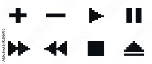 Silhouette media control icons arranged on dark gray background