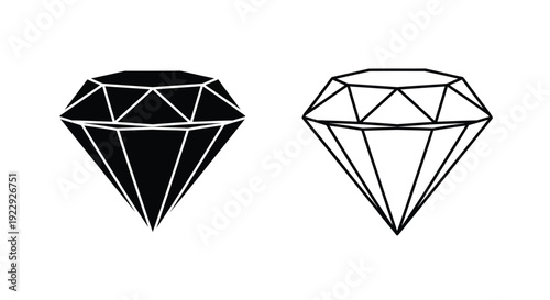 Two diamond illustrations one solid black and one outlined on a white background