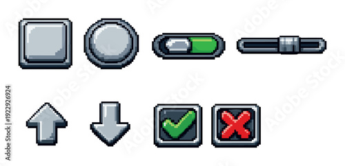 Metallic ui buttons and controls on gray background