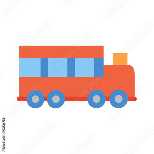 Cartoon train illustration with orange carriage and blue wheels on black background