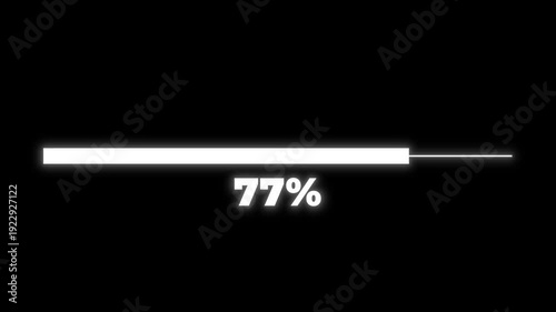 Modern animated progress bar with percentage indicator on a dark background. Minimal white interface design representing system update, data processing, task completion, and digital workflow. Ideal fo