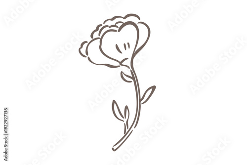 A simple line drawing of a flower on a stem with leaves