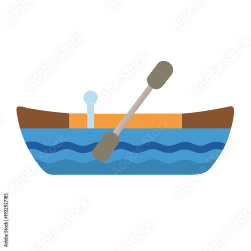 Simple vector illustration of a wooden rowboat with paddle on water