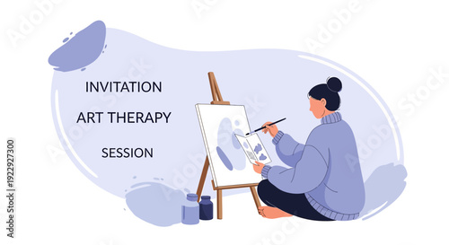 Woman painting on canvas, art therapy session, creative expression, lifestyle concept