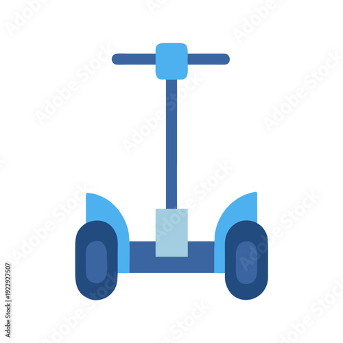 Blue Two-Wheeled Self-Balancing Scooter Isolated on Black Background, Flat Design Style