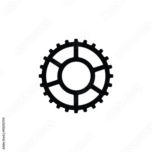 Detailed vector outline of a spoked gear with numerous teeth, illustrating complex industrial mechanisms, engineering precision, and intricate design.