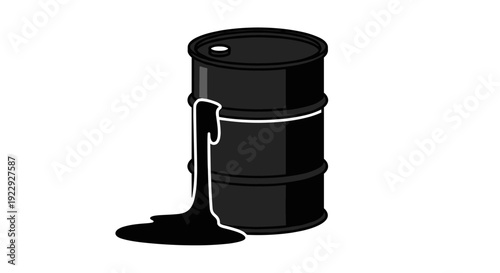 Black Oil Barrel Leaking Viscous Black Liquid On White Background