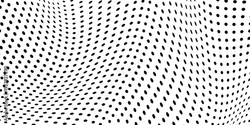 Abstract wavy black particle halftone. Simple white background