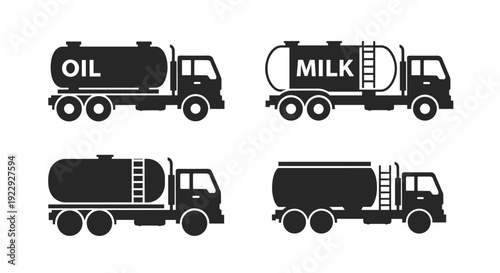 Set of Tanker Truck Icons Oil Milk and General Delivery