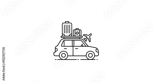 Car Loaded With Luggage and Airplane Icon Travel Concept