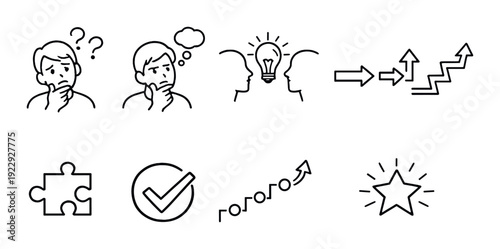 Idea and progress icons arranged on dark gradient background