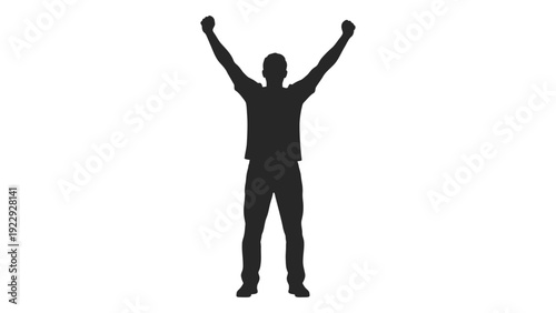 Silhouette of a person with arms raised in a celebratory gesture