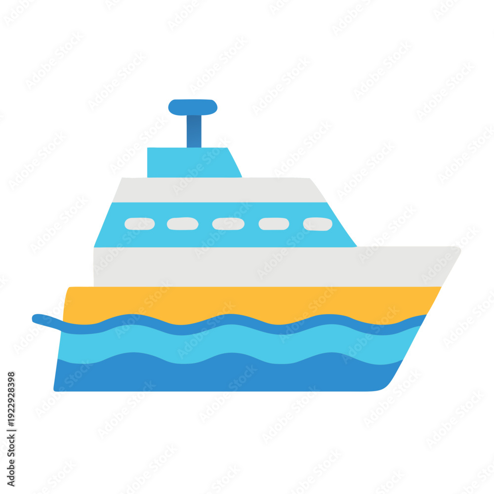 Obraz premium Flat vector illustration of a cruise ship sailing on blue water waves