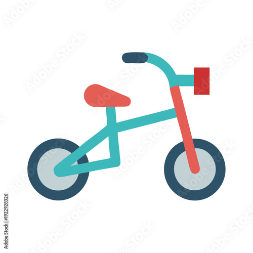 Minimalist illustration of a blue and red tricycle on a black background