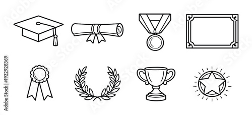 Education and award icons arranged on gray gradient background