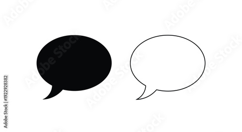 Two speech bubbles a filled black shape and an outlined white one
