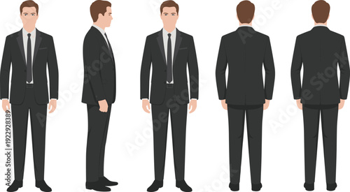 Принти на полотні Corporate businessman character turnaround with front, side and back views, prof