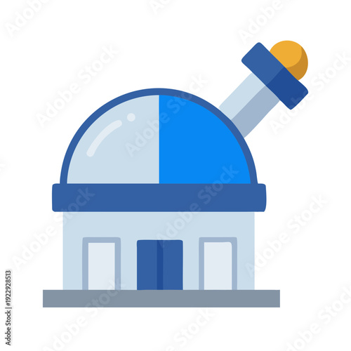 Illustration of observatory building in blue and light blue shades for space exploration