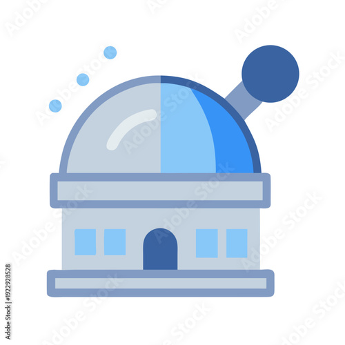 Astronomical observatory illustration with telescope dome, windows, and sky elements