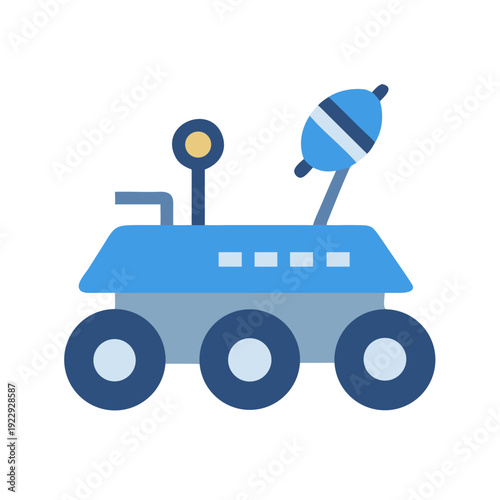Flat design illustration of a lunar rover against a black background
