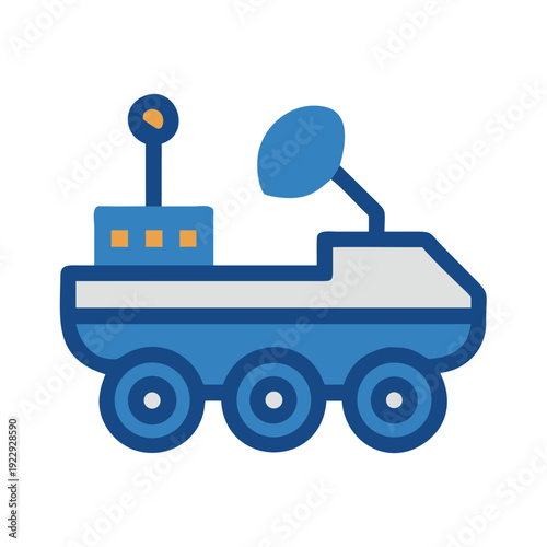 Stylized vector graphic of a lunar rover on a black background, side view