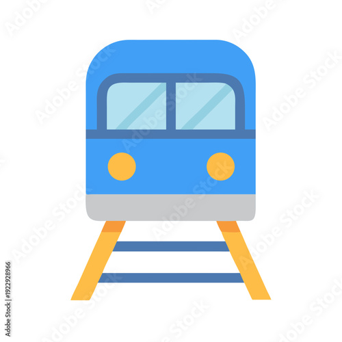 Stylized blue subway train icon with yellow tracks on black background