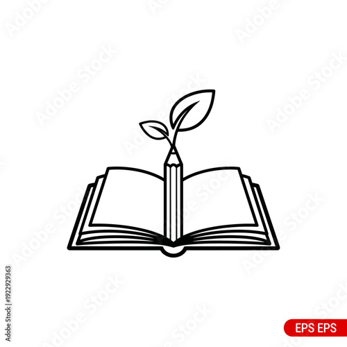 Open Book With Pencil Sprout