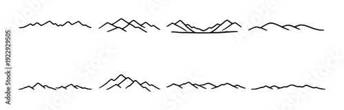 Minimal mountain line icons arranged in rows on gray background