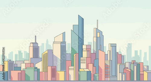 Modern Cityscape Skyline with Skyscrapers and Urban Buildings