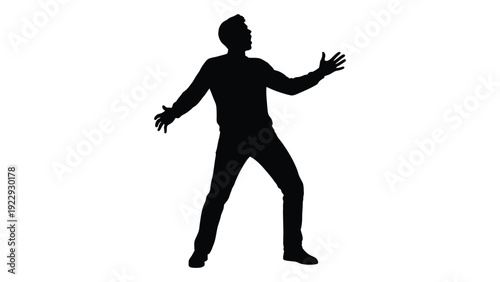 Silhouette of a man with arms outstretched appearing to dance or gesture