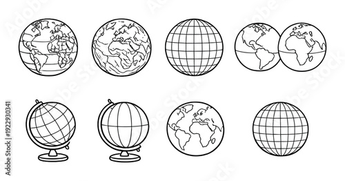 Globe icons arranged in two rows on dark gradient background