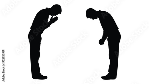 Two silhouetted figures bowing to each other in a respectful gesture