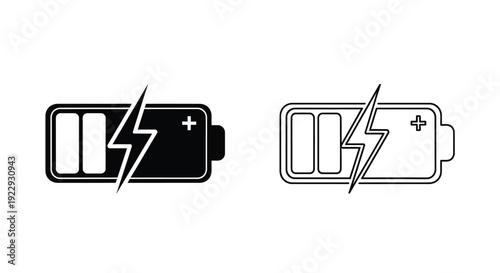 Two battery icons depicting charging states one filled and one empty